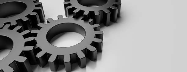 istock Engine gear wheel, industrial background. Black cogwheel on white background. 3d illustration 1364148436