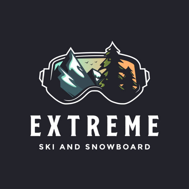 illustrations, cliparts, dessins animés et icônes de vecteur de logo de ski de snowboard avec lunettes de snowboard de ski et concept de montagne sauvage - skiing ski sport snow