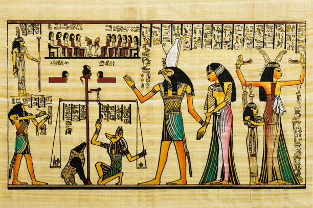 고대 역사의 요소와 이집트 기념품 파피루스 - egypt painted image beauty cleopatra 뉴스 사진 이미지