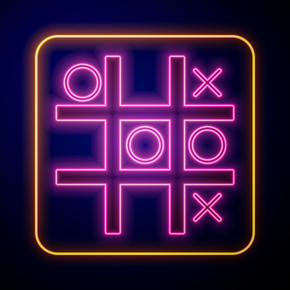 Glowing neon Tic tac toe game icon isolated on black background. Vector.