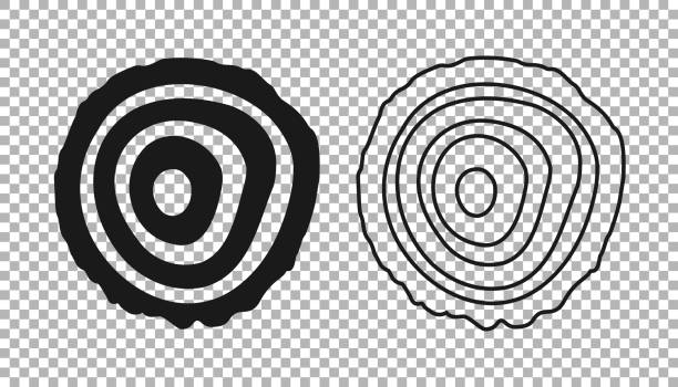 schwarzes baumringsymbol auf transparentem hintergrund isoliert. holzquerschnitt. vektor - tree ring stock-grafiken, -clipart, -cartoons und -symbole