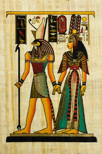 papyrus souvenir égyptien - horus et cléopâtre - cleopatra pharaoh ancient egyptian culture women photos et images de collection