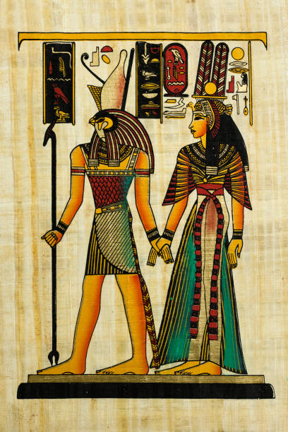 이집트 기념품 파피루스 - 호루스와 클레오파트라 - egypt painted image beauty cleopatra 뉴스 사진 이미지