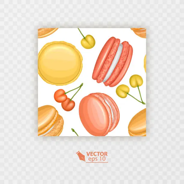 Vector illustration of Seamless macaron and berries, Colorful pattern with macaroons, Vector format