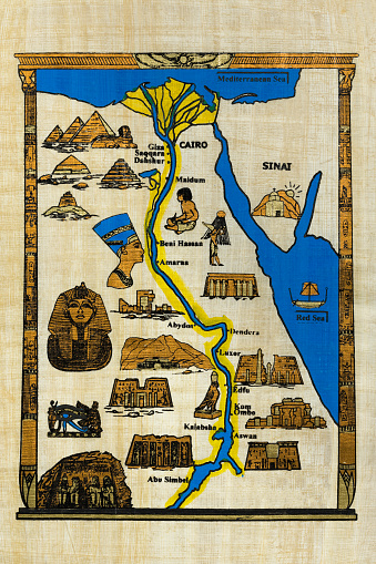 Egyptian souvenir papyrus with with map of ancient Egypt