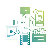 istock Vector Set of Illustration Live Streaming Concept. Line Art Style Background Design for Web Page, Banner, Poster, Print etc. Vector Illustration. 1364157273