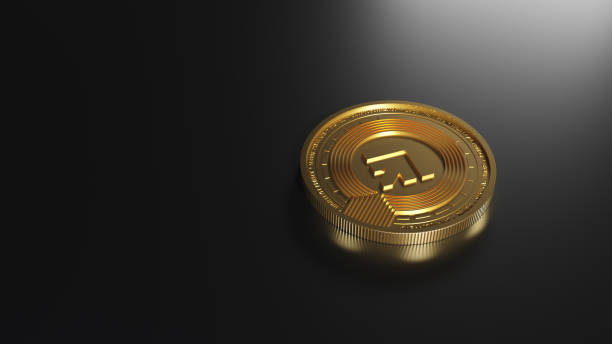 Abstract Golden Cryptocurrency coin isolated on black background