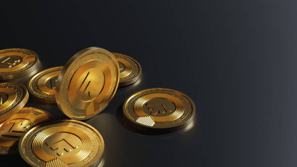 istock Golden abstract cryptocurrency coins on black background 1364157714