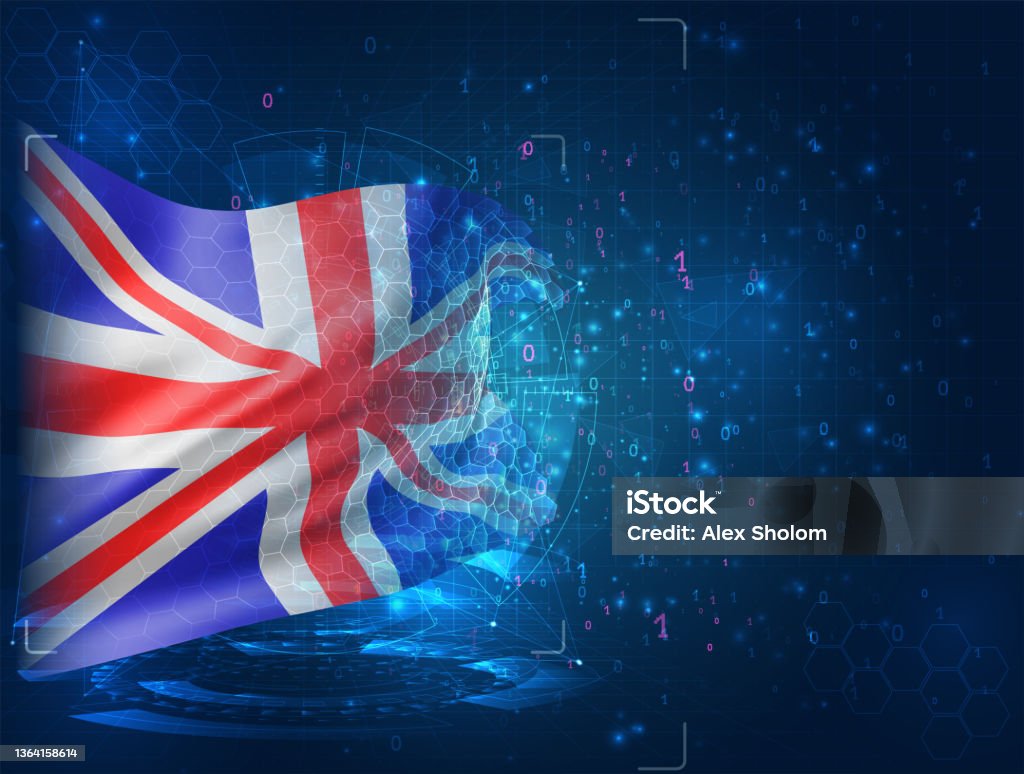 Interface England England Vector 3d Flag On Blue Background With Hud Interfaces Stock ...