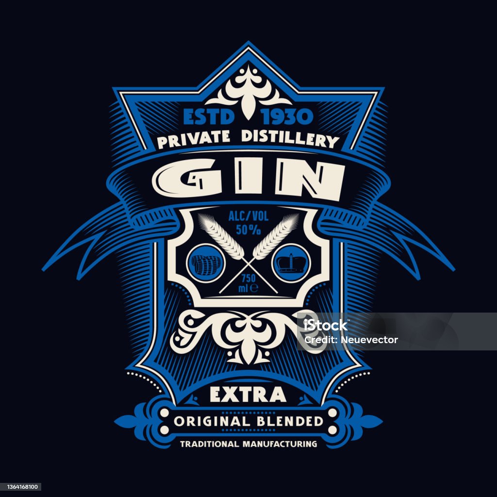 Set Of Template Decorative Label For Gin Stock Illustration - Download
