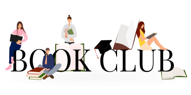 concept of a book club with people reading concept of a book club with people reading. Vector illustration in a flat style isolated on a white background book club stock illustrations