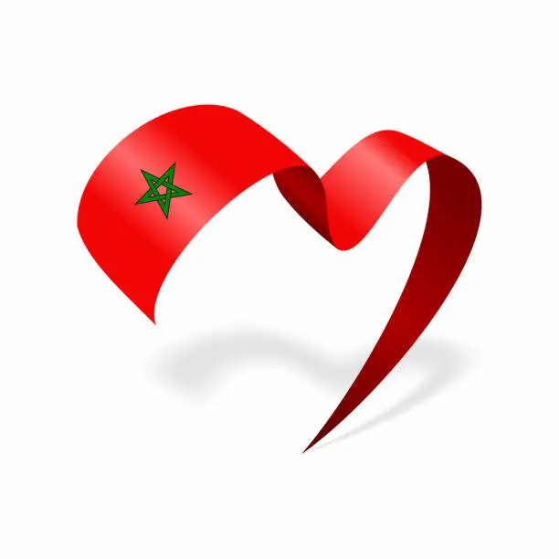 Vector illustration of Moroccan flag heart shaped ribbon. Vector illustration.