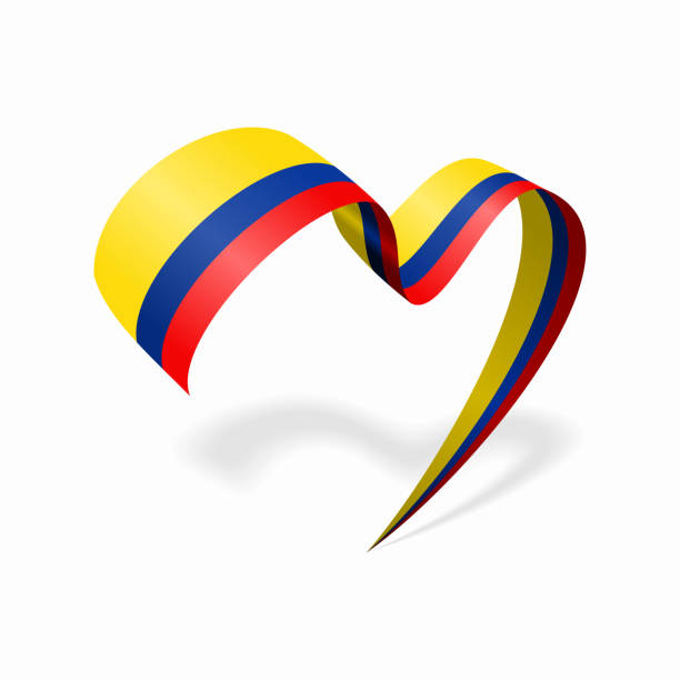 Colombian flag heart shaped ribbon. Vector illustration. Colombian flag heart-shaped wavy ribbon. Vector illustration. colombia stock illustrations