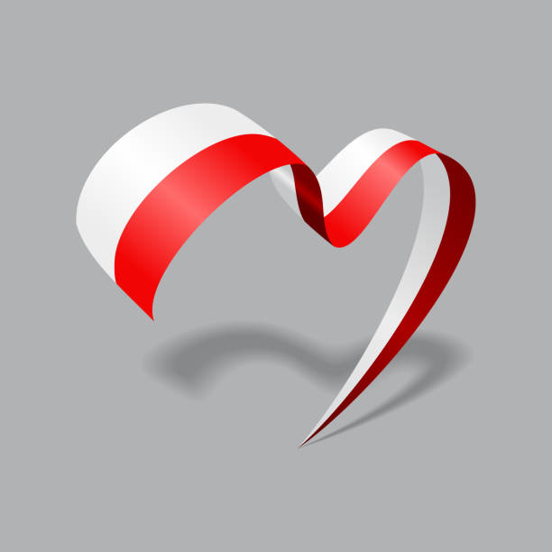 stockillustraties, clipart, cartoons en iconen met polish flag heart shaped ribbon. vector illustration. - poolse vlag