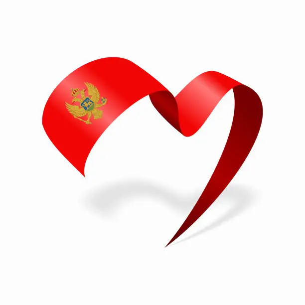 Vector illustration of Montenegrian flag heart shaped ribbon. Vector illustration.