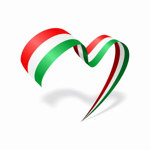 Vector illustration of Hungarian flag heart shaped ribbon. Vector illustration.