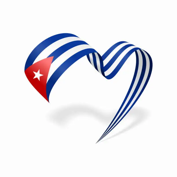 Vector illustration of Cuban flag heart shaped ribbon. Vector illustration.