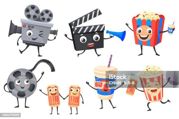 Cartoon Cinematography Characters Cartoon Cinema Icon Funny Cute Movie  Personage Popcorn 3d Glasses Video Camera Clapperboard Ticket Comedy  Theater Neat Vector Illustration Stock Illustration - Download Image Now -  iStock