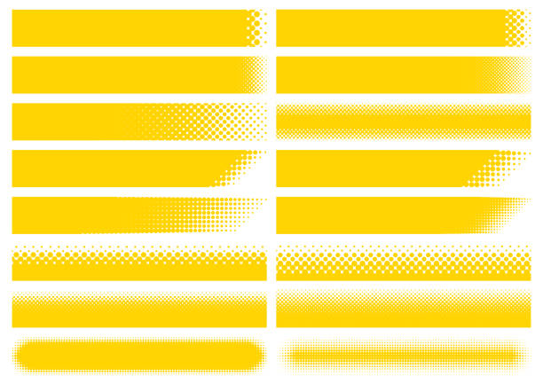 verschiedene horizontale überschriftenrahmen mit gelben halbtonpunkten - lower third stock-grafiken, -clipart, -cartoons und -symbole