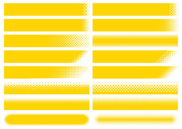 Various horizontal headline frames with yellow halftone dots Various yellow halftone frame design set for horizontal headings newspaper headline stock illustrations