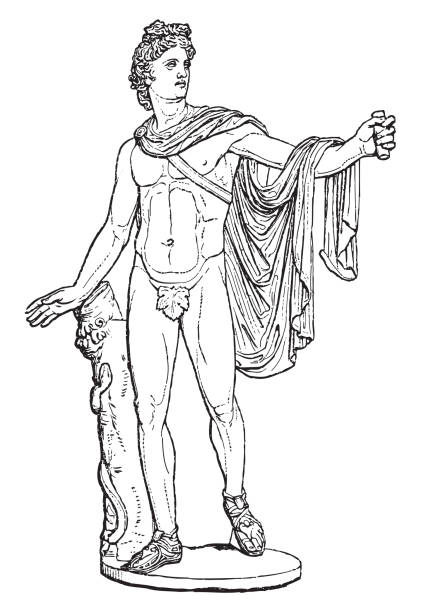 아폴론 벨베데레 의 조각 - 빈티지 새겨진 일러스트 - classical greek greek culture roman greece stock illustrations