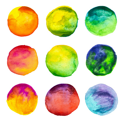Set of watercolor paint circles isolated on white background