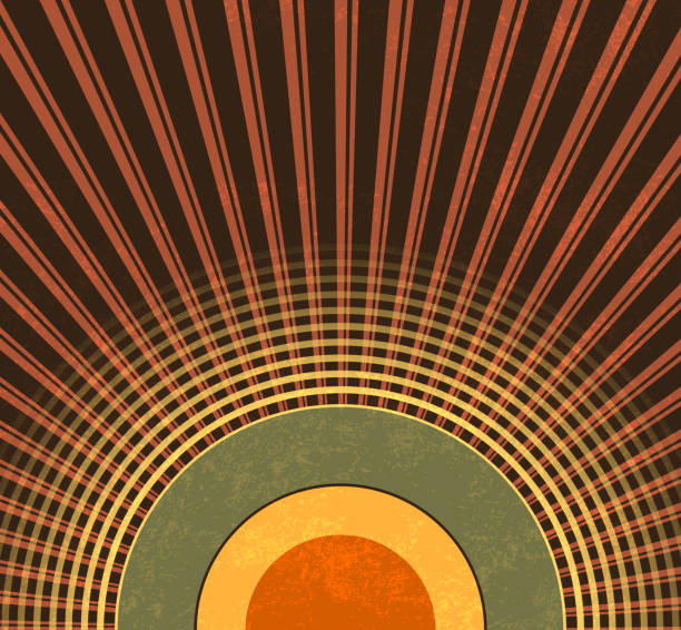 retrostrahlen im 70er jahre stil - starburst hintergrund mit radiowellen - abstrakte revival musik vorlage - pattern circle backgrounds retro revival stock-grafiken, -clipart, -cartoons und -symbole