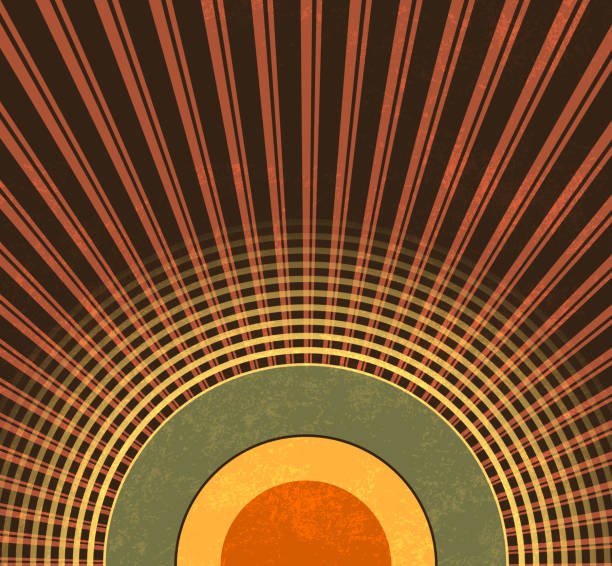 ilustraciones, imágenes clip art, dibujos animados e iconos de stock de retro rays al estilo de los años 70 - fondo starburst con ondas de radio - plantilla de música de renacimiento abstracto - striped pattern wallpaper retro revival