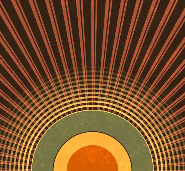 Vector illustration of Retro rays in 70s style - starburst background with radio waves - abstract revival music template