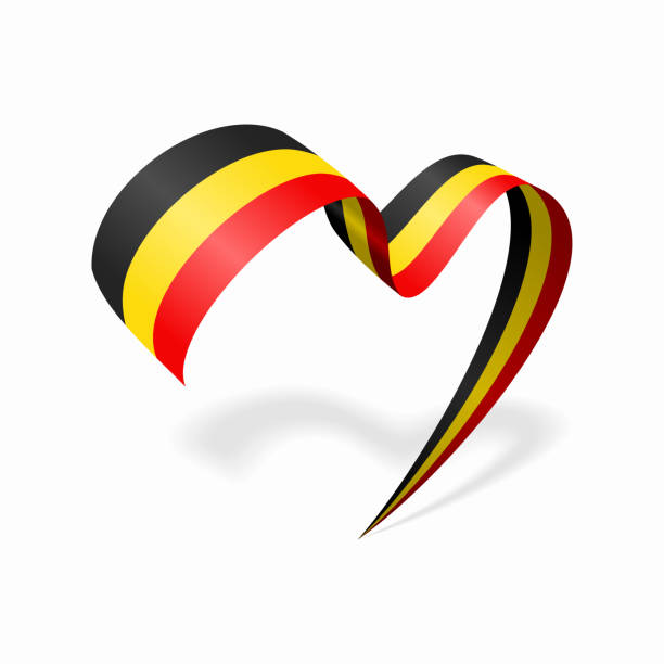 stockillustraties, clipart, cartoons en iconen met belgian flag heart shaped ribbon. vector illustration. - belgische vlag