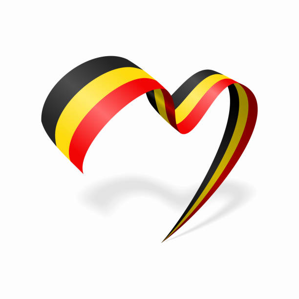 belgian flag heart shaped ribbon. vector illustration. - 比利時國旗 幅插畫檔、美工圖案、卡通及圖標