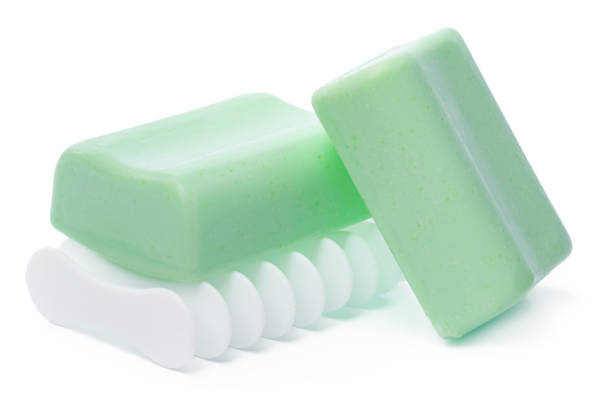 istock Soap on a plastic soap dish isolated on a white background 1364175608