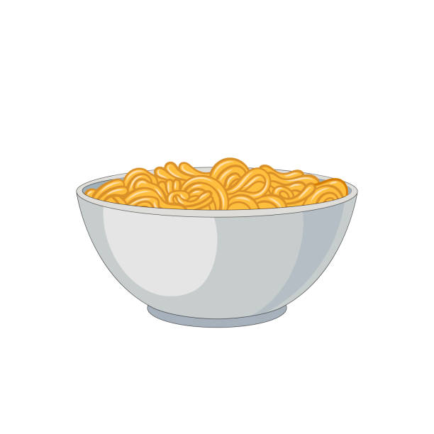 vector plain noodles illustration, nudeln in weißer schüssel isoliert. - asiatische nudeln stock-grafiken, -clipart, -cartoons und -symbole