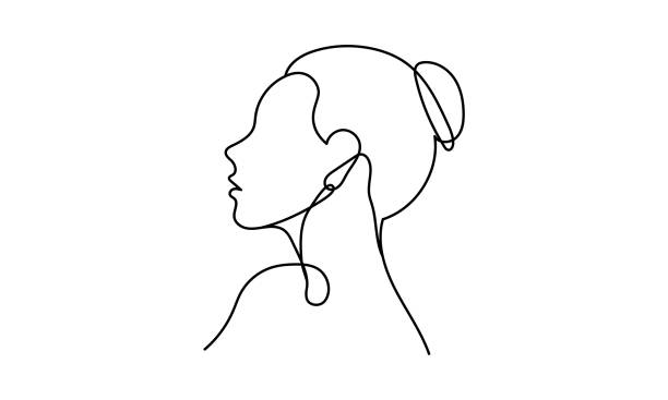 横からパンに髪を持つ女性の頭の1行連続描画 - hair bun illustrations点のイラスト素材／クリップアート素材／マンガ素材／アイコン素材