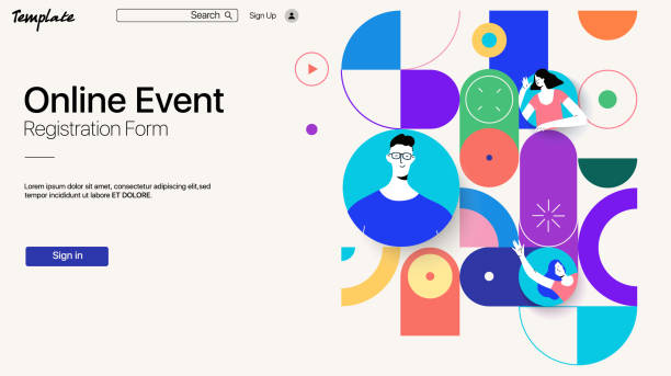 szablon ux interfejsu użytkownika landing web page - doświadczenie użytkownika stock illustrations