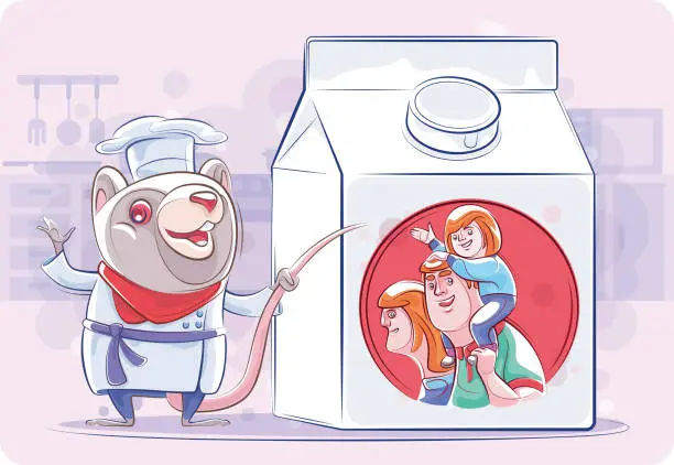 Vector illustration of chef mouse presenting with healthy family drinking pack