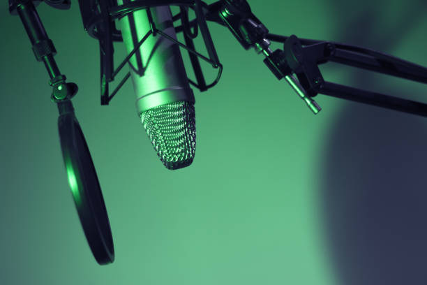 istock Professional microphone suspended in the air 1364184622