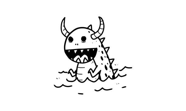cute Godzilla illustration colorless cartoon for drawing and coloring activities. fun activity for kids development and creativity. object isolated on white background in vector design godzilla vector stock illustrations
