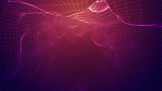 Abstract background of bright glowing particles and paths. vector illustration