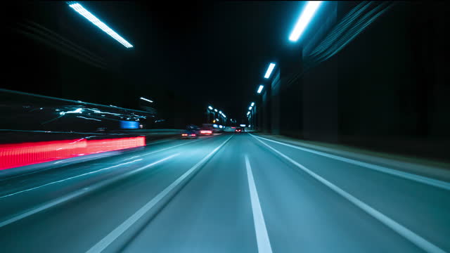 The Car Driving On The Night City Road Hyperlapse.