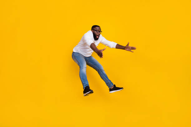 istock Full size profile portrait of excited impressed person look empty space falling isolated on yellow color background 1364187727
