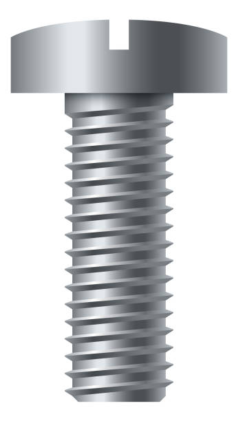 팬 헤드 볼트. 슬롯 실버 메탈 패스너 - bolt screw vector threaded stock illustrations