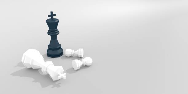istock Piece of chess. The king and pawns low poly model. Leader and dethroned 1364193035