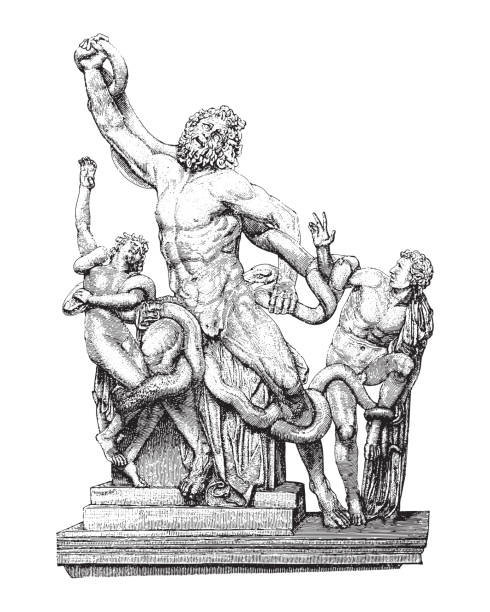 skulptur von laokoon und seinen söhnen - vintage-gravurillustration - ancient rome illustrations stock-grafiken, -clipart, -cartoons und -symbole