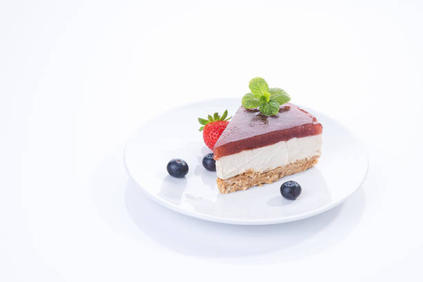 istock Piece of cheesecake isolated on white background with copyspace. 1364193342