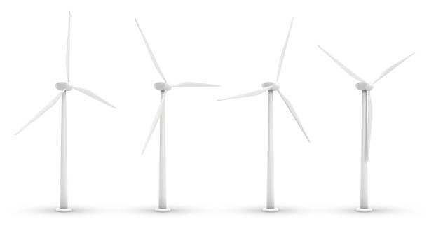 four wind turbines. Set of vector images. Concept natural Energy vector art illustration