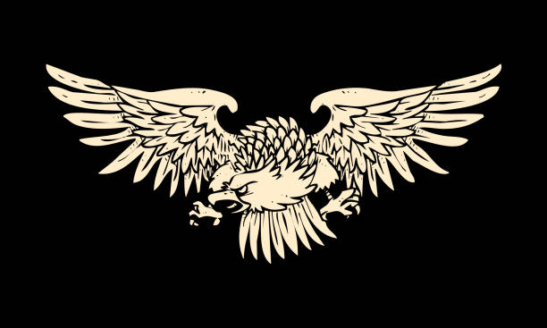 the flying eagle illustration on black background. the flying eagle illustration on black background. eagle illustrated as a powerful and patriotic symbol. it's the icon of strength and bravery. free tatto designs stock illustrations