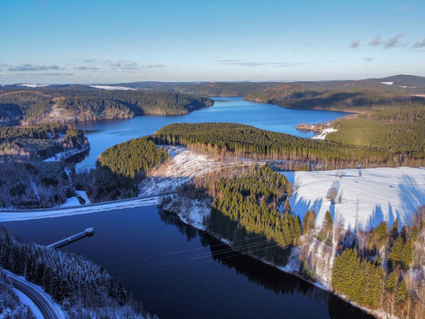 istock Eibenstock dam from the air in winter 1364194813