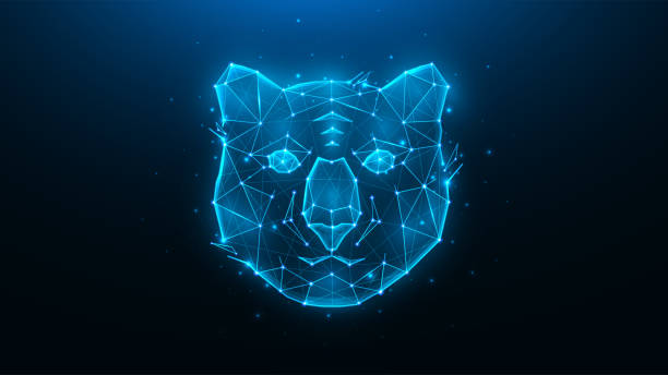 istock Polygonal vector illustration of a tiger head on a blue background. Wild cat concept in geometric style. Symbol of 2022. 1364196884