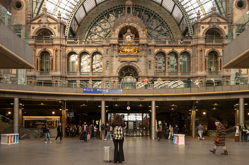 Antwerp, Belgium, November 14, 2021; Hall of the Central Railway Station in Antwerp; Belgium.